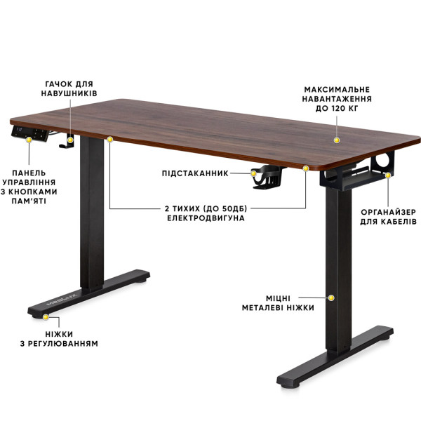 Стол Mealux PowerDesk Duo XL Walnut (арт. EVO-252 Duo Walnut/B) - столешница грецкий орех/ножки черные (коробок 2 шт.)