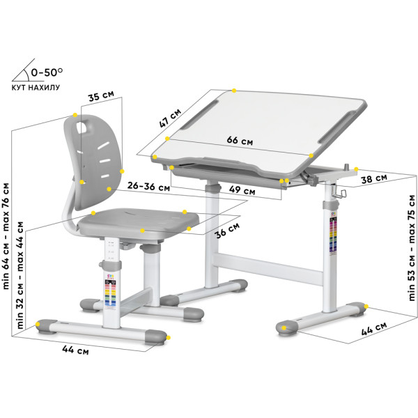 Комплект Evo-kids (стол+стул) Evo-06 Ergo Grey (арт. Evo-06 Ergo G) - столешница белая / цвет пластика серый (коробок-1 шт.)