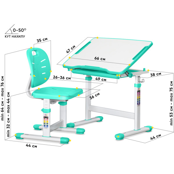 Комплект Evo-kids (стіл+стілець) Evo-06 Ergo Green (арт. Evo-06 Ergo Z) - стільниця біла / колір пластика зелений (коробок-1 шт.)