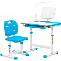 Комплект Evo-kids (стул+стол+полка+лампа) Evo-17 BL Ergo (арт. Evo-17 BL Ergo) - столешница белая / цвет пластика голубой (коробок-1 шт.)