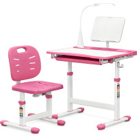 Комплект Evo-kids (стул+стол+полка+лампа) Evo-17 PN Ergo (арт. Evo-17 PN Ergo) - столешница белая / цвет пластика розовый (коробок-1 шт.)