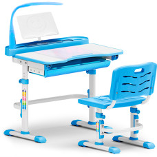 Комплект Evo-kids (стілець+стіл+полиця+лампа+подушка) Evo-18 BL (Blue) з лампою - стільниця біла / колір пластика блакитний (коробок-2 шт.)