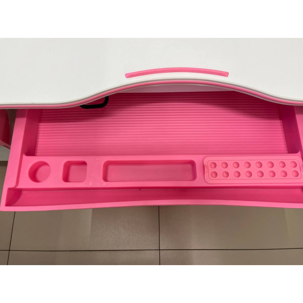 Дитячий стіл Evo-kids (стіл+ящик+полиця) Evo-40 PN (Pink) - стільниця біла / колір пластика  рожевий (коробок-3 шт.)