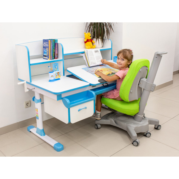 Дитячий стіл Evo-kids (стіл+ящик+полиця) Evo-50 BL (Blue) - стільниця біла / колір пластика блакитний (коробок-4 шт.)