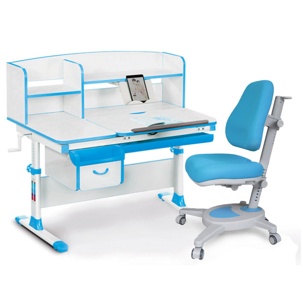 Комплект Evo-kids Evo 50 BL Blue (арт. Evo-50 BL + крісло Y-110 KBL)/(стіл+ящик+полиця+крісло)/ біла стільниця, колір пластика блакитний (коробок-5 шт.)