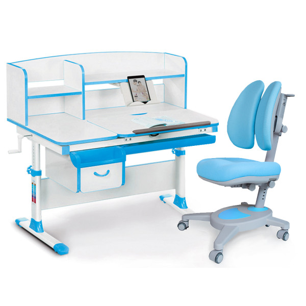 Комплект Evo-kids Evo 50 BL Blue (арт. Evo-50 BL + крісло Y-115 KBL)/(стіл+ящик+полиця+крісло)/ біла стільниця, колір пластика блакитний (коробок-5 шт.)