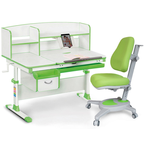 Комплект Evo-kids Evo 50 Z Green (арт. Evo-50 Z + крісло Y-110 KZ) /(стіл+ящик+полиця+крісло)/ біла стільниця, колір пластика зелений (коробок-5 шт.)