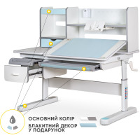 Дитячий стіл Mealux Florida Multicolor BL (арт.Evo-52 WG + BL Multicolor) - стільниця біла / ніжки білі з сірими і блакитними накладками (коробок-2 шт.)