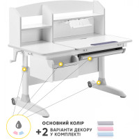 Детский стол ErgoKids Romana W Multicolor (арт. Evo-70 W/MC) - столешница белая / накладки на ножках серые (коробок-2 шт.)