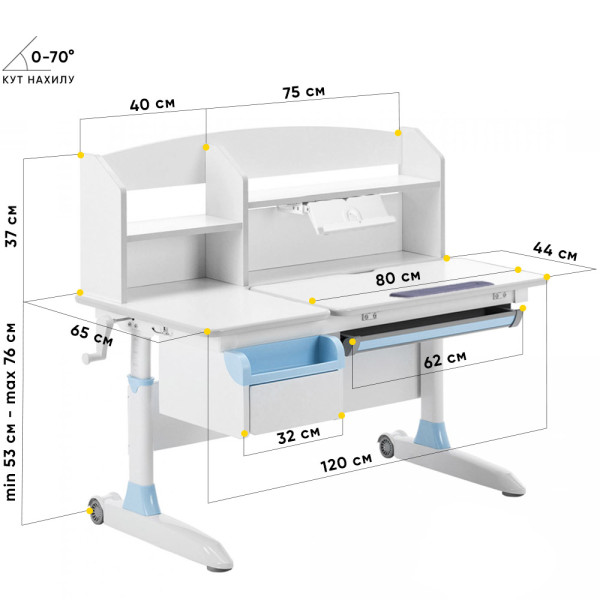 Детский стол ErgoKids Romana W Multicolor (арт. Evo-70 W/MC) - столешница белая / накладки на ножках серые (коробок-2 шт.)