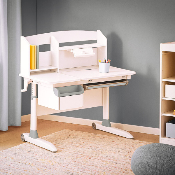 Детский стол ErgoKids Romana W Multicolor (арт. Evo-70 W/MC) - столешница белая / накладки на ножках серые (коробок-2 шт.)