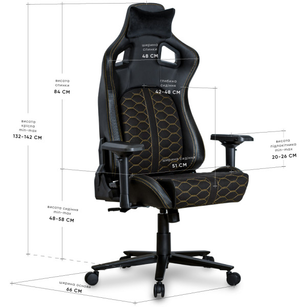 Геймерское кресло Cyberlux Hermes Fabric Black Gold (арт. GM-403 B) - обивка ткань / цвет черный с золотым узором (коробок 1 шт.)