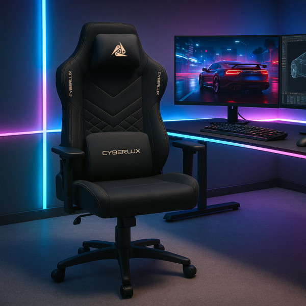Геймерське крісло Cyberlux Poseidon Black (арт. GM-415 B) - оббивка тканина + екошкіра / колір чорний (коробок-1 шт.)