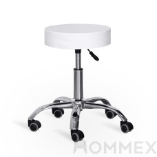 Кресло для мастера Hommex Melisa White (H-115 White MR) - обивка белая экокожа/колеса черные с серым (коробок-1 шт.)