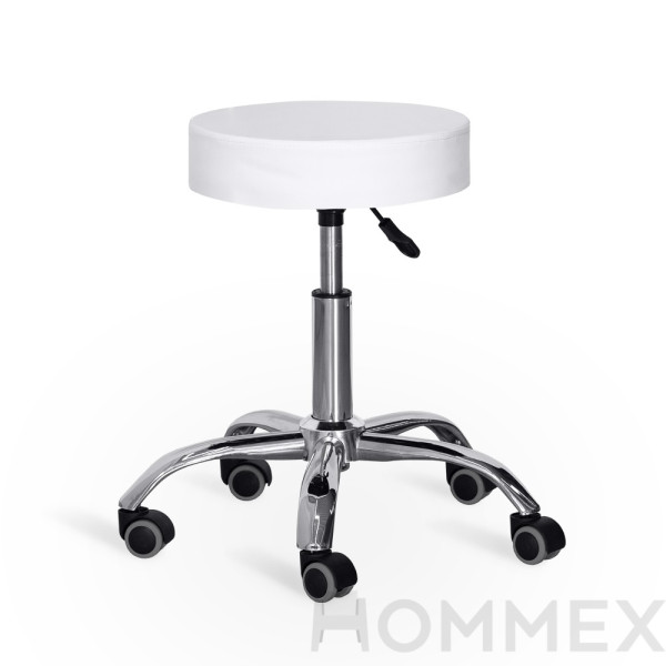 Кресло для мастера Hommex Melisa White (H-115 White MR) - обивка белая экокожа/колеса черные с серым (коробок-1 шт.)