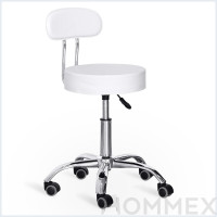 Кресло для мастера Hommex Elise Plus White (арт. H-125 White) - обивка белая экокожа / колеса черные с серым (коробок-1 шт.)