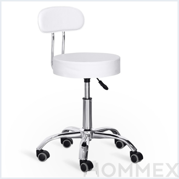 Крісло для майстра Hommex Melisa Plus White (арт. H-125 White MR) - оббивка біла екошкіра / колеса чорні з сірим (коробок-1 шт.)
