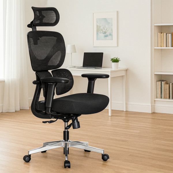 Крісло Mealux D1 Duo Air Fabric Black (арт. HF-D1 Duo F/B) - спинка сітка / сидіння тканина / колір чорний (коробок-1 шт.)