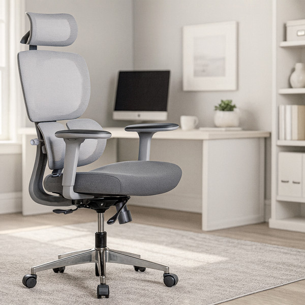 Кресло Mealux D1 Duo Air Fabric Grey (арт. HF-D1 Duo F/G) - спинка сетка / сиденье ткань / цвет серый (коробок-1 шт.)
