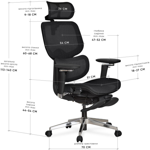 Крісло Mealux D2 Air Plus Black (арт. HF-D2 Plus M/B) - спинка сітка / сидіння сітка / колір чорний (коробок-1 шт.)