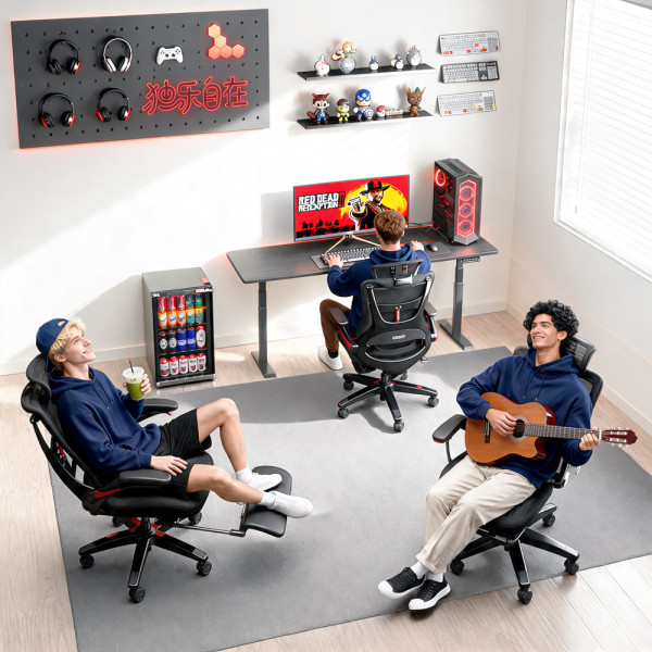 Крісло Mealux HF-G30 Black Red (арт. HF-G30 F/RB) - спинка сітка / сидіння тканина / колір чорний з червоним (коробок 1 шт.)