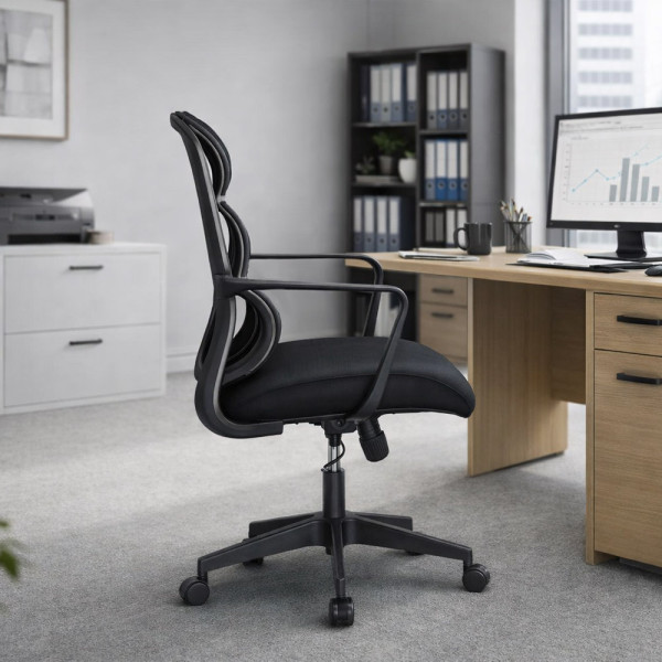 Крісло Mealux Easy Lite Black (арт. HF-L14 F/B) - спинка сітка / сидіння тканина / чорне (коробок-1 шт.)