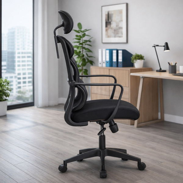 Крісло Mealux Easy Black (арт. HF-L15 F/B) - спинка сітка / сидіння тканина / чорне (коробок-1 шт.)