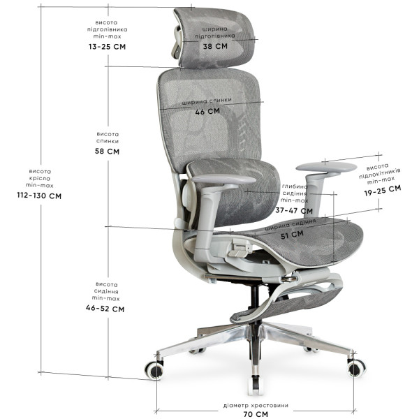 Крісло з масажним ефектом Mealux M10 Air Massage Grey (арт. HF-M10 M/G) - спинка сітка / сидіння сітка / колір сірий (коробок-1 шт.)