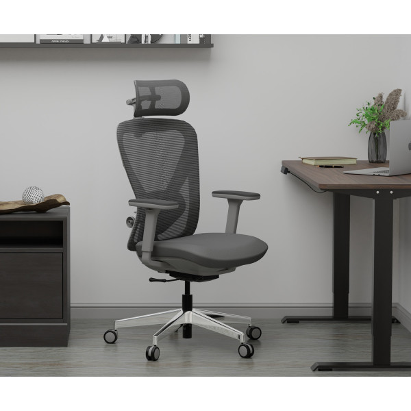 Крісло Mealux Q1 Air Fabric Grey (арт. HF Q-1 F/G) - спинка сітка / сидіння тканина / сірий колір (коробок-1 шт.)