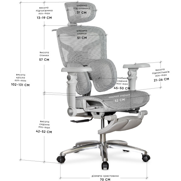 Крісло Mealux S2 Air Plus Grey (арт. HF-S2 M/G) - спинка сітка / сидіння сітка / колір сірий (коробок - 1 шт.)