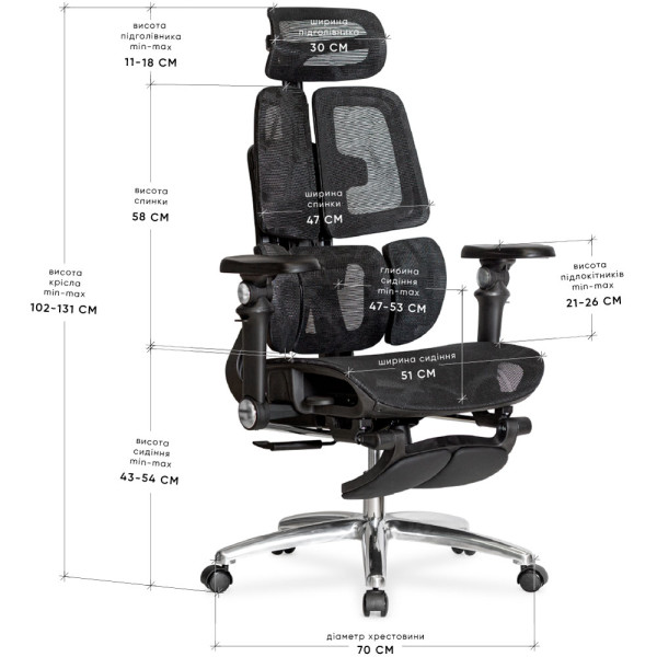 Крісло Mealux S3 Air Plus Black (арт. HF-S3 M/B) - спинка сітка / сидіння сітка / колір чорний (коробок - 1 шт.)