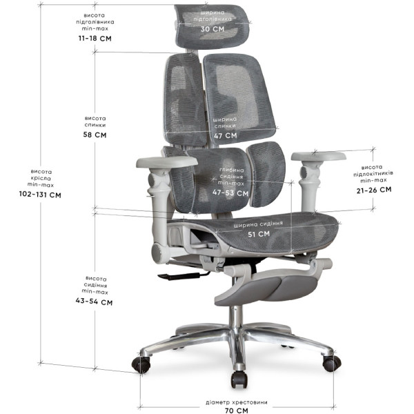 Крісло Mealux S3 Air Plus Grey (арт. HF-S3 M/G) - спинка сітка / сидіння сітка / колір сірий (коробок - 1 шт.)