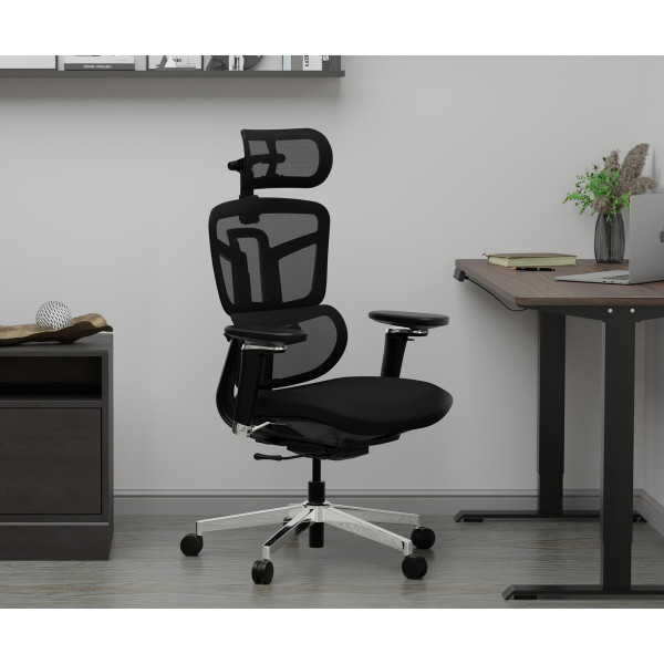 Крісло Mealux S4 Air Fabric Black (арт. HF-S4 F/B) - спинка сітка / сидіння тканина / колір чорний (коробок-1 шт.)