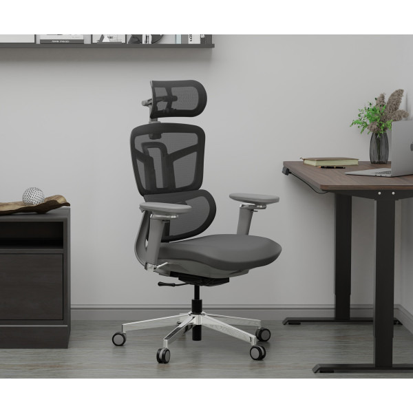 Кресло Mealux S4 Air Fabric Grey (арт. HF-S4 F/G) - спинка сетка / сиденье ткань / цвет серый (коробок-1 шт.)