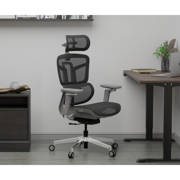Крісло Mealux S4 Air Grey (арт. HF-S4 M/G) - спинка сітка / сидіння сітка / колір сірий (коробок - 1 шт.)