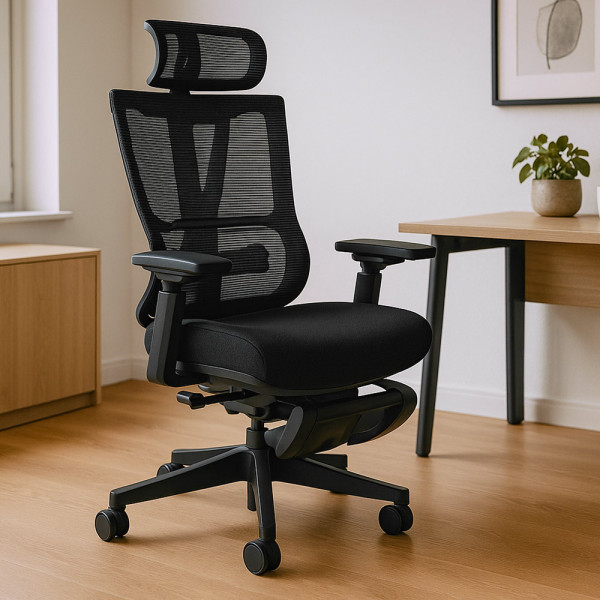 Крісло Mealux S6 Air Fabric Black (арт. HF-S6 F/B) - спинка сітка / сидіння тканина / колір чорний (коробок-1 шт.)