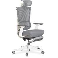 Крісло Mealux S6 Air Fabric Grey White (арт. HF-S6 F/GW) - спинка сітка / сидіння сіра тканина / хрестовина біла (коробок-1 шт.)