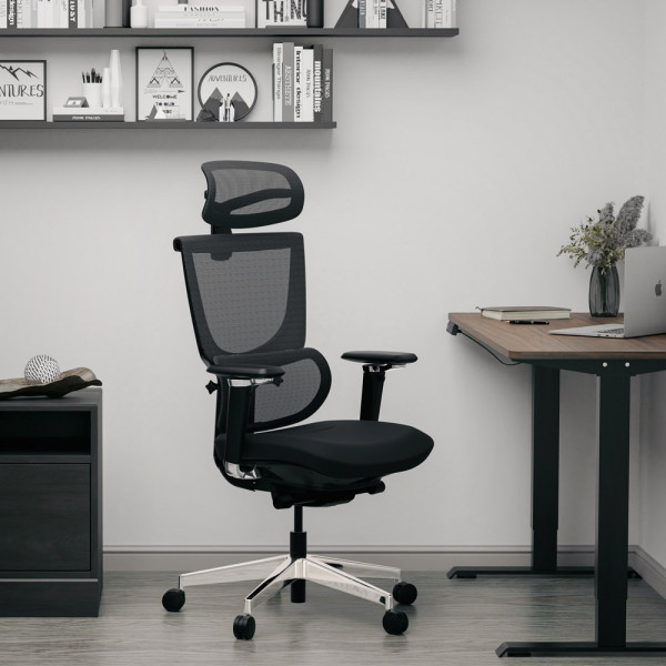 Крісло Mealux S8 Air Fabric Black (арт. HF-S8P F/B) - спинка сітка / сидіння тканина / колір чорний (коробок-1 шт.)