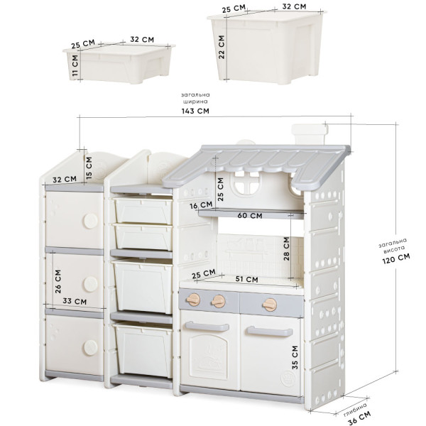 Стеллаж Mealux Master Chef White/Gray  (арт. KD-E154 White/Gray) - цвет пластика белый с серым (коробок 1 шт.)