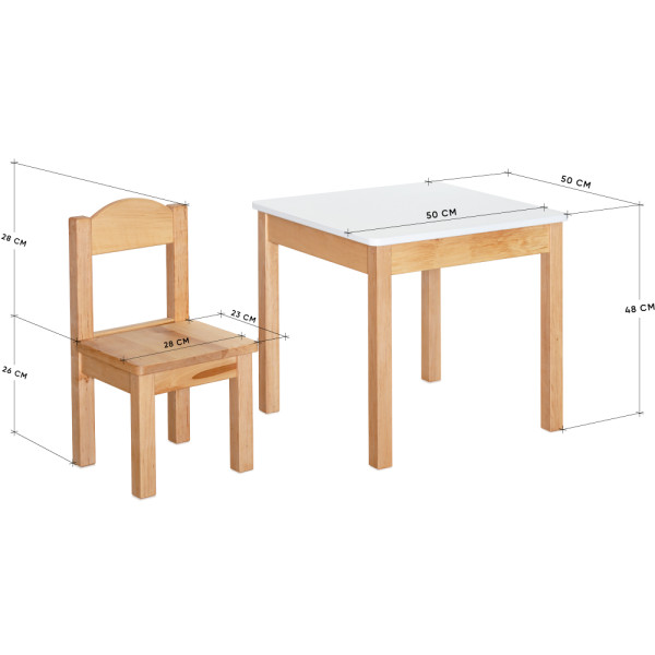 Дитячий комплект (стільчик+ стільчик) Mealux KD-S96 Wood (арт.KD-S96 Wood) - каркас дерево/стільниця біла (коробок 2 шт.)