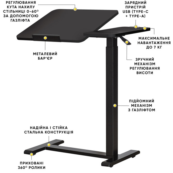 Стол Hommex Mobidesk Duo Black (арт. ТН-010-2 Black) - cтолешница черная / ножки черные (коробок 1 шт.)
