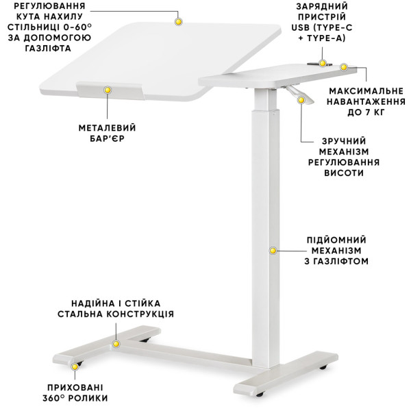 Стол Hommex Mobidesk Duo White (арт. ТН-010-2 White) - столешница белая / ножки белые (коробок 1 шт.)