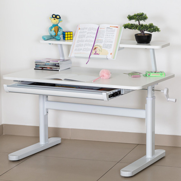 Дитячий стіл Evo-Kids TH-210 з полицею S50 XL White (арт.TH-210 W + BD-S50 XL) - стільниця біла / ніжки білі (коробок-2 шт.)