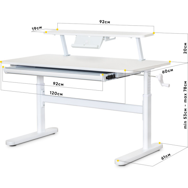 Дитячий стіл Evo-Kids TH-215 з полицею S50 XL White (арт.TH-215 W + BD-S50 XL) - стільниця біла / ніжки білі (коробок-2 шт.)