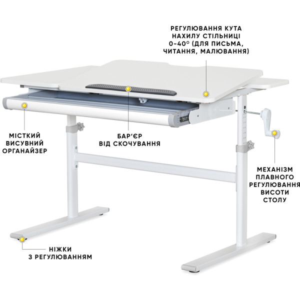 Дитячий стіл Evo-kids TH-220 Grey (арт.TH-220 W/G) - стільниця біла / ніжки сірі (коробок-1 шт.)