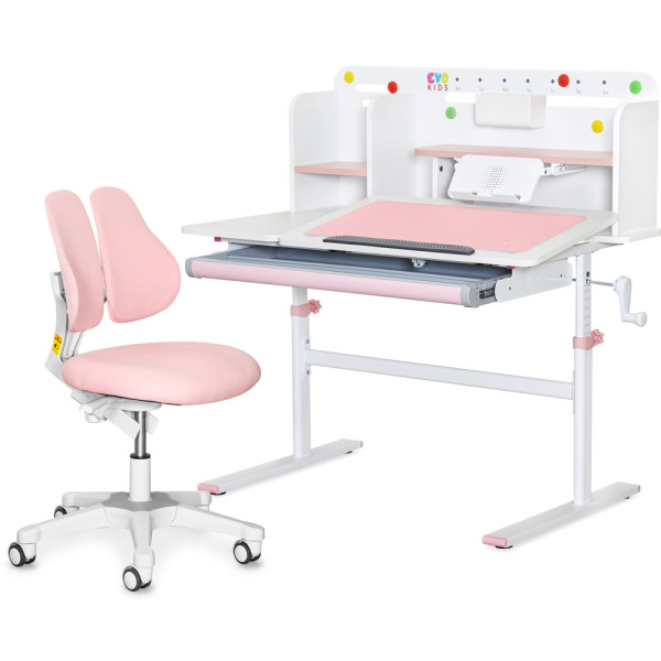 Комплект парта Evo-кids TH-230 Pink + крісло Evo-kids Mio Lite Pink (арт.TH-230 W/PN + Y-208 KP) - оббивка рожева / накладки на ніжках рожеві (коробок-2 шт.)
