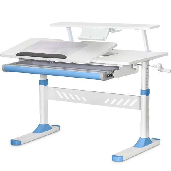 Дитячий стіл Evo-кids TH-310 з полицею S30 Blue (арт.TH-310 W/BL + BD-S30 BL) - стільниця біла / накладки на ніжках блакитні (коробок-2 шт.)