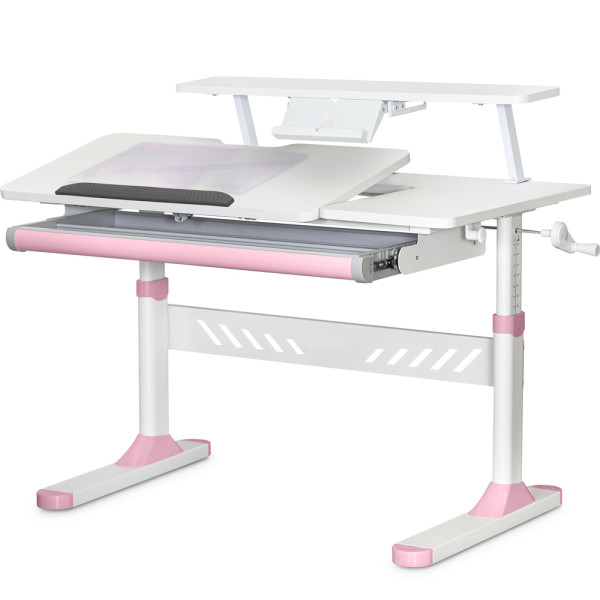 Дитячий стіл Evo-кids TH-310 з полицею S30 Pink (арт.TH-310 W/PN + BD-S30 PN) - стільниця біла / накладки на ніжках рожеві (коробок-2 шт.)