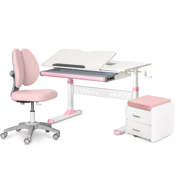 Комплект (L) Evo-Kids TH-310 Pink (парта + крісло + тумба) (арт. TH-310 + Y-412 Lite + BD C3_PINK) - накладки рожеві  / оббивка рожева (коробок 3 шт.)