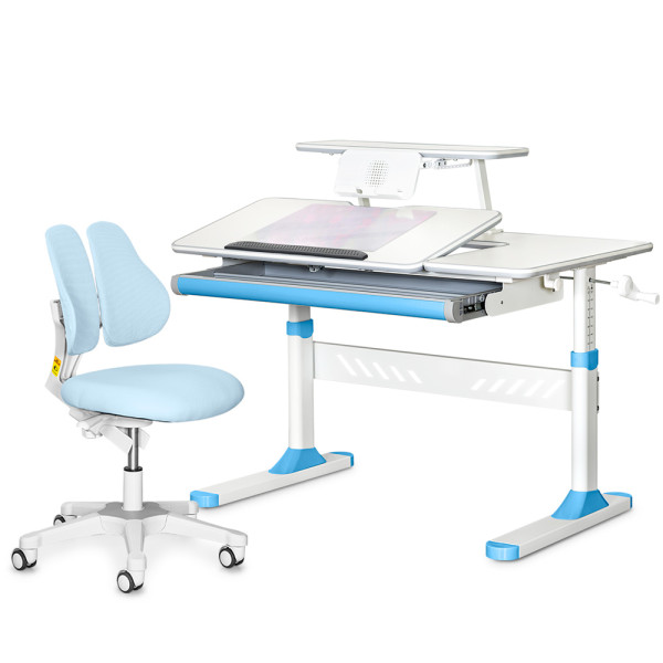 Комплект парта Evo-Kids TH-320 Blue + крісло Evo-kids Mio Lite KBL (арт.TH-320 W/BL + Y-208 KBL) - оббивка блакитна / накладки на ніжках блакитні (коробок-2 шт.)